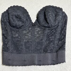 Vtg Corset Backless Strapless Bustier Bra Black 34B Sheer Lace Lingerie Pin-up